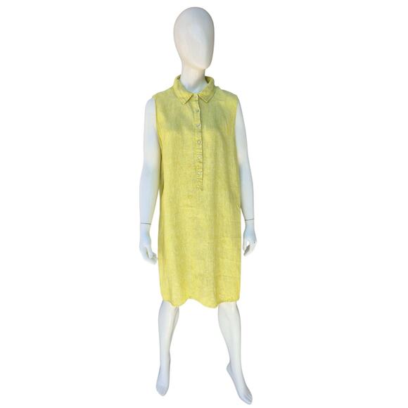 Tahari 100% Linen Sleeveless Shirt Dress Size 1X Shift Solid Yellow - Picture 1 of 7